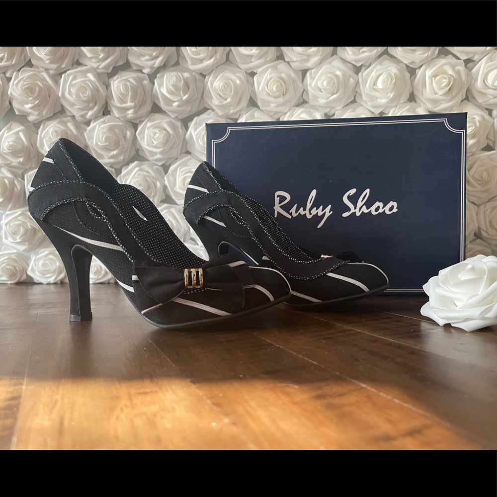 Ruby shoo MIRANDA Black & white Stripe Used in box